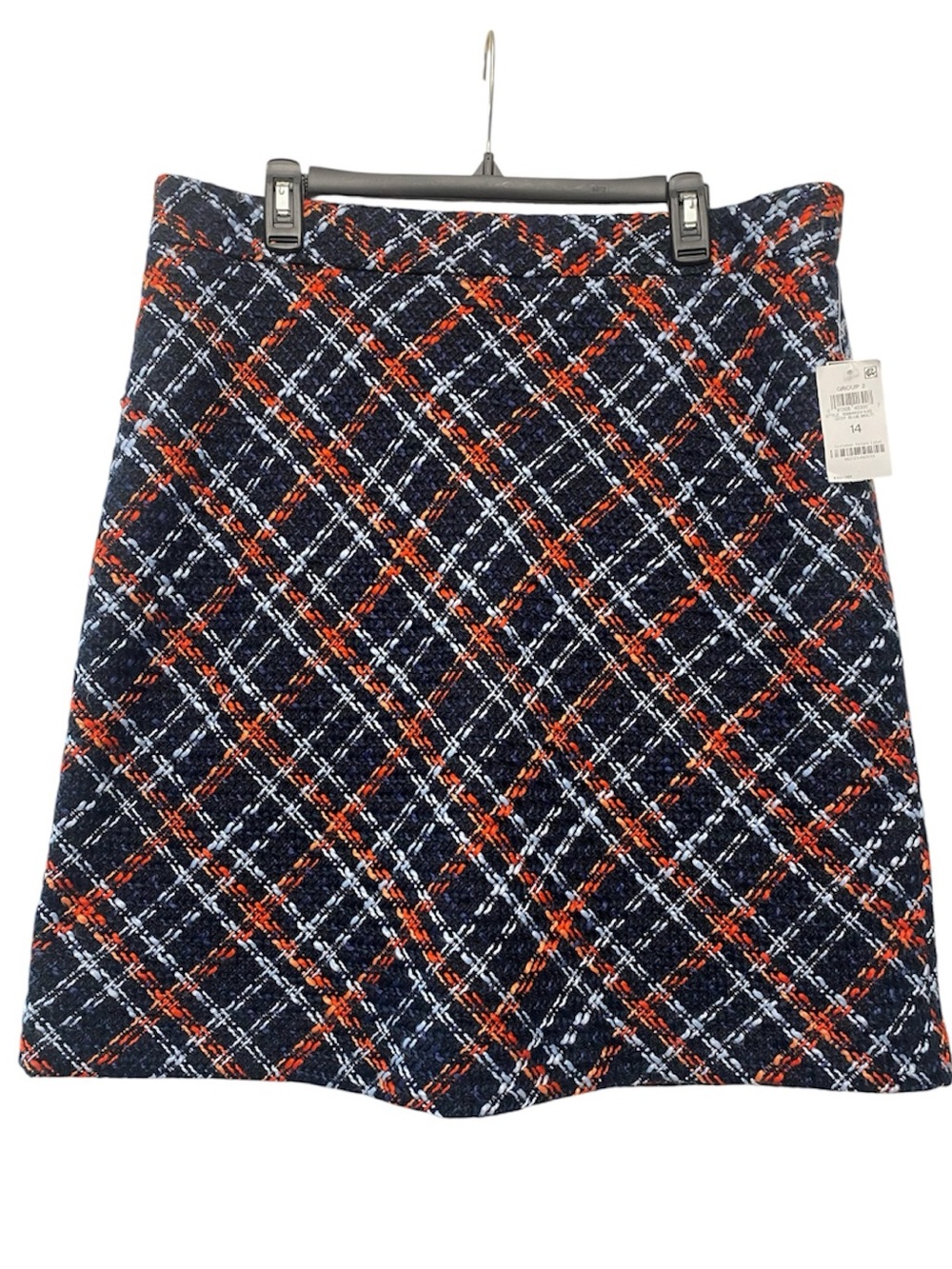 Bar III Boucle Tweed Skirt Navy Orange Blue 14